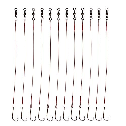 20pcs Wire Leader Hook Rigs Baitholder Fishing Hook Nylon Coated Fishing Wire Leader with Swivel - color: 6.5inch red, size: 3#-20pcs
