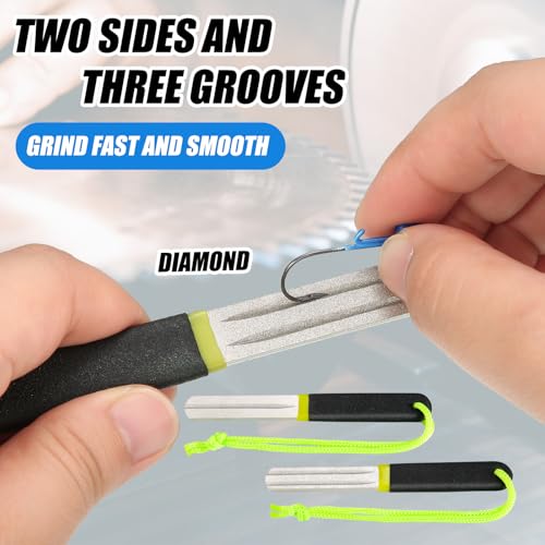 Skylety 2 Pcs Hook Sharpener Hook File for Fishing Diamond File with Handle Portable Double Sided Fine and Medium Grit for Fishing - color: Light Green and Red