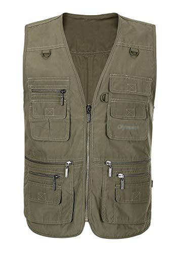 Spanye Mens Fishing Vest Multi Pocket Vests Safari Travel Photo Work Jacket Alive Outerwear - color: Army Green, size: Small