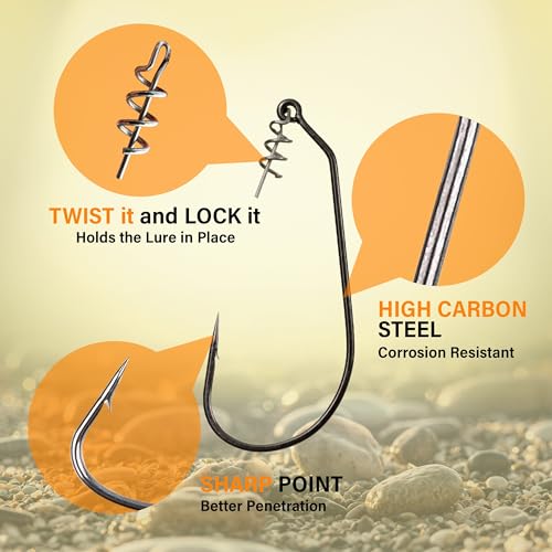 Reaction Tackle Swimbait Hooks for Bass Fishing - Soft Plastic Fishing Hooks with Centering Spring pin for Soft Plastic Swim Baits and Worm Lure Baits - size: #2/0