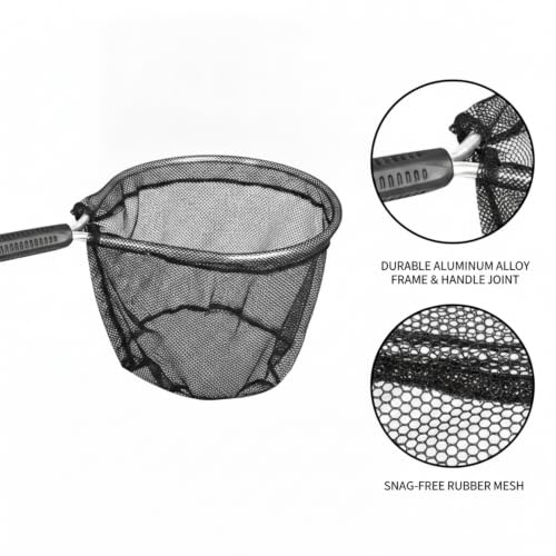 Rubber Mesh Landing Net Head Replacement, Aluminum Alloy Frame for Freshwater Fishing, Smooth Hook Release - size: 11.81 x 11.81 x 11.81"