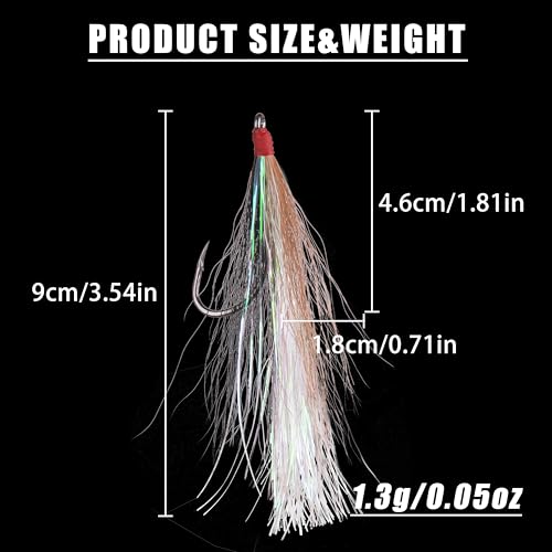 Bucktail Teasers Fishing Hooks Saltwater Flounder Rig Bucktail Mylar Teasers Inserted Fishing Teaser Hooks for Jigs Spoons Lures Hi/Lo Rig Striped Bass Bluefish Flounder Surf Bottom Fishing - color: Black-grey, size: 12pcs