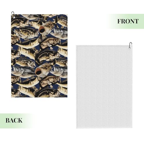 Fish Pattern Print Golf Towel 16" X 24" with Clip Golfer Bags Accessories Gifts - color: Fish Pattern Print