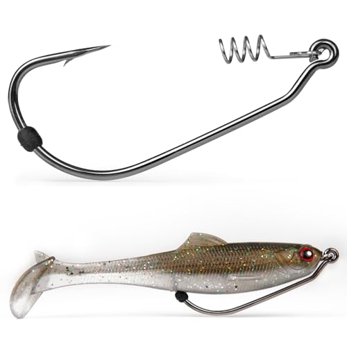 Weedless Swimbait Hooks with Screw Lock & Bait Stopper- 1/0 2/0 3/0 4/0 5/0 6/0 7/0 Sizes Worms Hooks for Bass Fishing - size: 6/0 - 30Pack