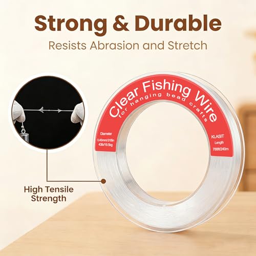KLASIT Fishing Line 788FT,Invisible Monofilament Fishing Wire,Supports 43 Pounds Strong Nylon Invisible Thread for Hanging Decorations,Balloon Garland,Crafts,Picture Display - style: 0.45mm/788ft/43lb