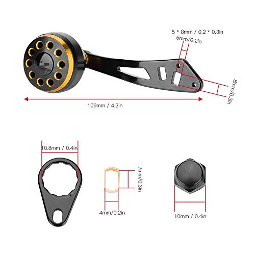 Tbest Knob Power Handle Grip,Fishing Reel Handle CNC Knob with Fittings Replacement Parts Accessory - color: Black+Gold