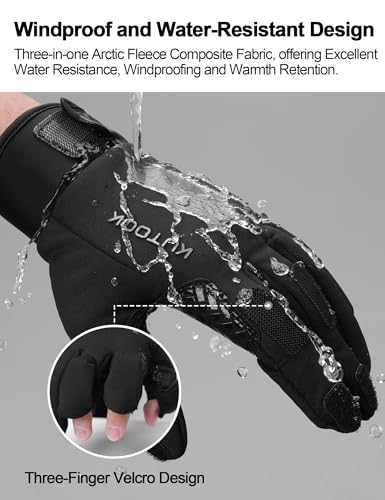 KUTOOK Winter Fishing Gloves for Men& Women Waterproof Glove Cold Weather Hunting Photography Shooting Hiking - color: Black, size: XX-Large