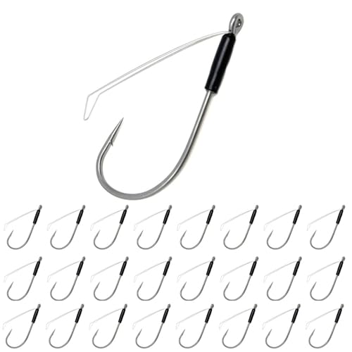 Reaction Tackle Neko Hooks - Weedless Finesse Fishing Hooks for Bass - High Carbon Steel Wacky and Neko Rig Hooks for Soft Plastic Worms (25-Pack) - size: #1/0 Wire Guard