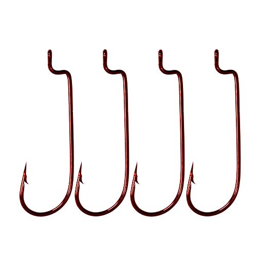 30pcs/Pack Offset Fishing Hooks Worm Hooks Black/Red High Carbon Steel Senko Bait Fishing Hooks 4/0 3/0 2/0 1/0 1# - color: red, size: 4/0-30pcs
