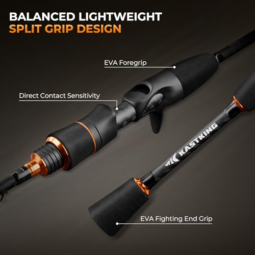 KastKing Zephyr Finesse Fishing Rods – BFS Baitcasting & Spinning Rods, IM6 Graphite, Extra Twin-Tip, 2pc & 3pc Travel Design, Ultra-Light Lure Casting, Stainless Steel Guides with Zirconium Rings - size: 6'9"- L- Fast (3pcs+ Extra Tip), style: Bait Fines