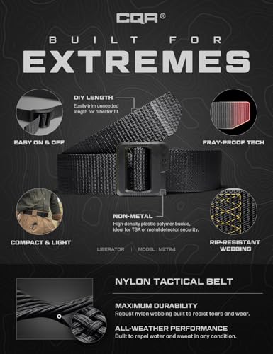 CQR Tactical Belt, Military Style Heavy Duty Belt, Webbing EDC Quick-Release Buckle - color: 2pack Dura Nylon Black, size: XX-Large