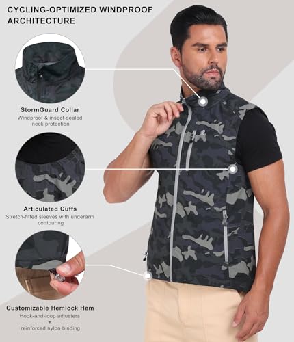 Little Donkey Andy Men's Lightweight Quick Dry Vest Packble Outerwear Sleeveless Windproof Jacket for Golfing Cycling Running - color: Camo, size: Large
