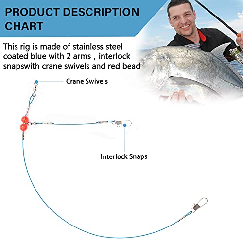 YOTO Fishing Leaders,Saltwater Tackle Rig with Swivels Snap, High-Strength Fishing Wire Gear Equipment for Lures Bait Or Hooks,1Arm and 2Arm - color: Blue Stainless Steel Leaders, style: 1arm，12pack