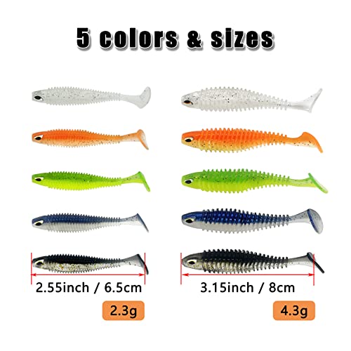 Soft Fishing Lures, 6.5cm/8cm Paddle Tail Swimbaits Soft Plastic Lures Kit for Bass Trout Walleye Crappie 30pcs/40pcs… - color: 8cm/3.15in - 30pcs