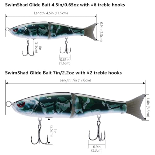 Bassdash SwimShad Glide Baits Jointed Swimbait Bass Pike Salmon Trout Muskie Fishing Lure,3-Pack - color: Brown Color Block + Fish Camo + Black Camo, size: 4.5in/0.65oz