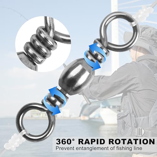 Barrel Swivels Fishing Tackle, 50/100pcs Rolling Ball Bearing Fishing Swivels with Stainless Steel Solid Ring Fish Line Connector Accessories for Saltwater Freshwater - size: 1# - 77LB