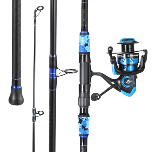 Sougayilang Surf Fishing Rod and Reel Combo, 4 Piece MH/H Saltwater Fishing Combo with 5000 Size Spinning Reel(12'/15') - color: blue, size: 10ft-Spinning-4Pc-Heavy