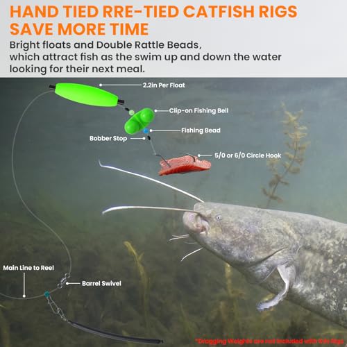 Catfish Rigs Catfish Float Rigs Catfishing Tackle Santee Rig 5/0 6/0 Circle Hooks for Peg Floats Catfish - size: 6/0 HOOK * 6PCS