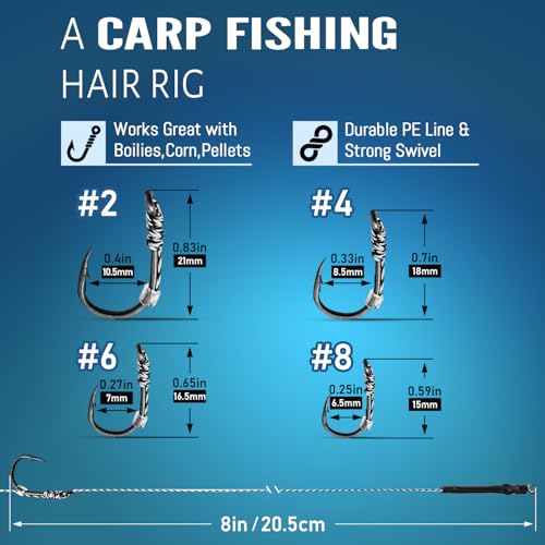 24 Pack Pre-Tied Carp Rigs with Sharp Hooks, Swivel & PE Line – Hook The Big One with Boilies, Pellets & Corn – The Ultimate Carp Fishing Equipment - color: #4-24PACK