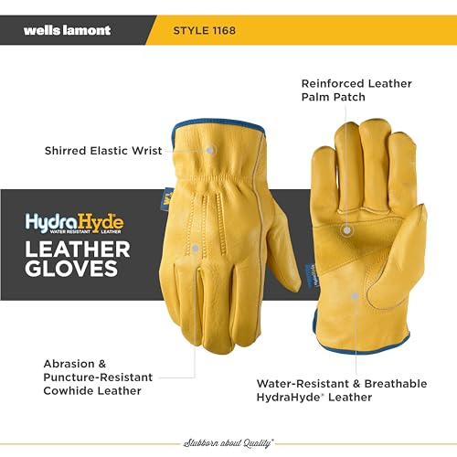 Wells Lamont Men's Slip-On HydraHyde Leather Work Gloves – Water-Resistant, Breathable, Durable – Ideal for Gardening, Landscaping, Ranching – Heavy Duty Leather Work Gloves – Saddletan, X-Large - size: X-Large (Pack of 1), style: Slip-on