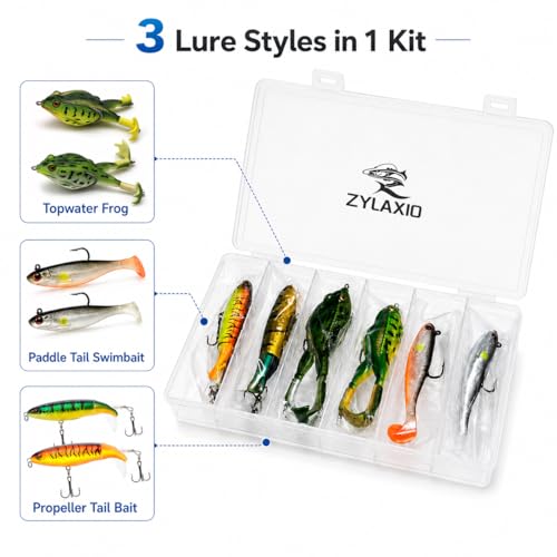 Bass Fishing Lures Kit, 6PCS Frog & Swimbait Set