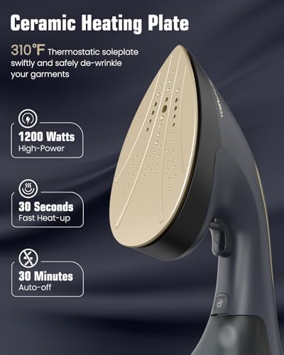 BEAUTURAL Steamer for Clothes, 2-in-1 Steam & Iron, 1200W Handheld Powerful Garment Fabric Wrinkle Remover with Burst Steam, Ceramic Heating Plate, 30-Second Fast Heat-up, Auto-Off (Only for 120V)