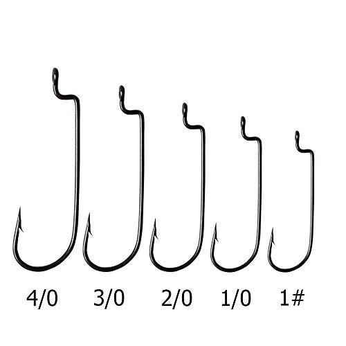 30pcs/Pack Offset Fishing Hooks Worm Hooks Black/Red High Carbon Steel Senko Bait Fishing Hooks 4/0 3/0 2/0 1/0 1# - color: black, size: 3/0-30pcs