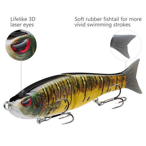 Bassdash SwimShad Glide Baits Jointed Swimbait Bass Pike Salmon Trout Muskie Fishing Lure,3-Pack - color: Largemouth Bass +Blue Mackerel +Yellow Mackerel, size: 7in/2.2oz
