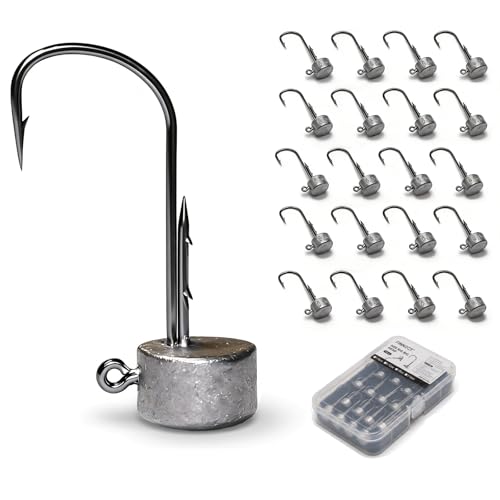 20Pcs Ned Rig Jig Heads 1/16-1/4oz Dual Antislip Barbs for Bass | Dual Anti-Slip Barbs Design, Mushroom Head Design, Sharp High-Strength Jig Hooks, Precision Die-cast Construction - size: 3/32oz-20Pcs