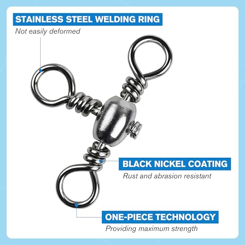 OROOTL 3 Way Swivel Fishing Tackle, 30 Pack Crossline Barrel Swivels Stainless Steel T-Turn Three Way Fishing Swivels Black Nickel Triple Swivel for Catfish Rig Saltwater Freshwater - size: 1#-30PCS