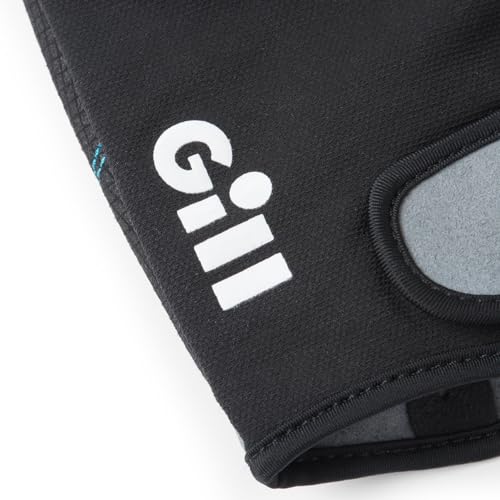 Gill Deckhand Sailing Gloves Short Finger with 3/4 Length Fingers - 50+ UV Sun Protection & Water Repellent - color: Black/BlueJay, size: Medium