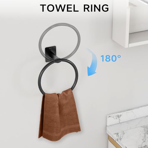 Matte Black Bathroom Accessories Set, KLJKPA 4 Pieces Bathroom Hardware Set, 24 inch Towel Bar, Towel Racks for Bathroom, Robe Towel Hooks, Toilet Paper Holder Wall Mounted