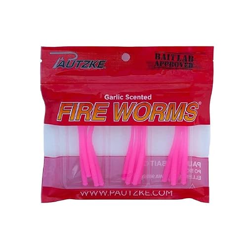 Pautzke Fire Worms – Garlic-Scented Soft Plastic Bait (15-Pack) for Trout, Panfish, Steelhead & Salmon – Multi-Species Lure for Float, Jig, or Tip-On Fishing – 2.7" Neutrally Buoyant Worms - color: Pink