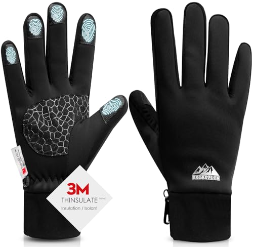 Bruvoalon Winter Gloves for Women & Men, 3M Thermal Insulation, Lycra Fabric, Touchscreen, Anti-Slip - color: Black, size: XX-Large
