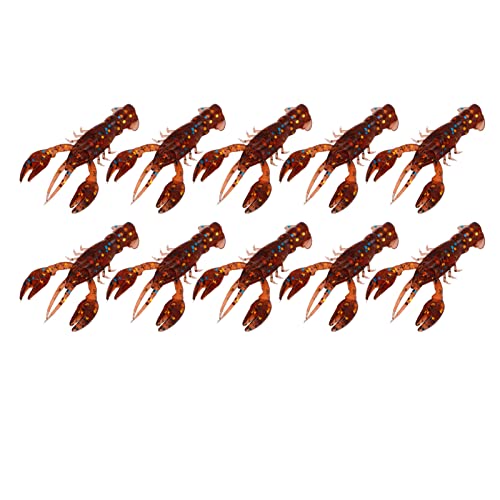 10PC Soft Fishing Lure Crawdad Bait Creature Baits Fishing Lure Set Bass Fishing Lures Soft Plastic Fishing Lures PVC Shrimp Artificial Soft Lure Baits Crawfish Bait Shrimp - color: Dark Brown