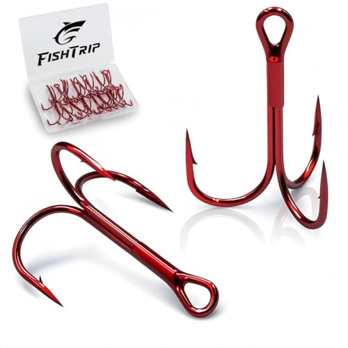 FishTrip 25/50/200pcs Treble Hooks Red, Replacement Hooks for Hard Lures | High Carbon Steel, Ultra Barbed Sharp Triple Fishing Hooks for Saltwater Freshwater, Fish Hook for Bass Trout Size 14-4/0 - size: 3/0#_25pcs