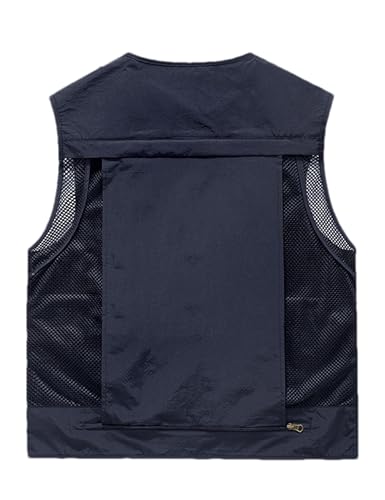 Men's Lightweight Mesh Fishing Vest Utility Outdoor Multi-Pocket Hunting Cargo Vest - color: Navy Blue, size: X-Large