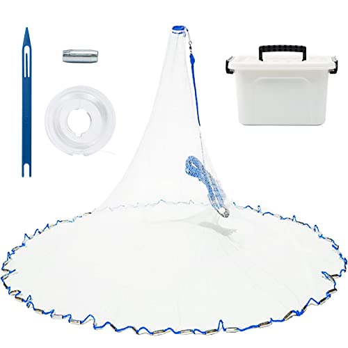Cast Net for Bait Trap Fish,1/2 Inch Mesh Size | Throw Nets,Zinc Sinker Weights,Freshwater & Salt Water,3/4/5/6/8/9/10 Ft - size: 4ft Radius