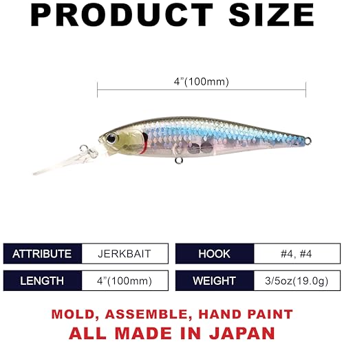 LUCKY CRAFT Pointer 100DD-S, Saltwater Surf Fishing Lures, Jerkbait, Halibut, Surf Perch, Calico Bass, White Seabass, Striped Bass, Sinking, Fishing Gear - color: 722 Zebra MS Ghost Minnow