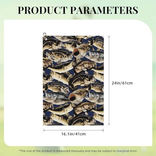 Fish Pattern Print Golf Towel 16" X 24" with Clip Golfer Bags Accessories Gifts - color: Fish Pattern Print