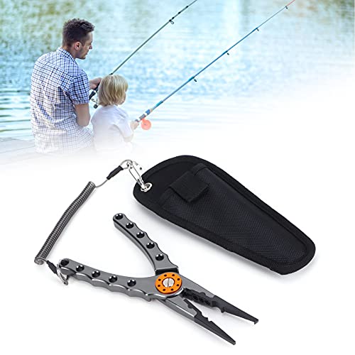 Fishing Pliers Saltwater, Split Pliers Hook Remover, with Safety Lock, Split Pliers Tools, with Sheath and Lanyard, Aluminum Alloy Multi Function Fish Tools - color: Gray