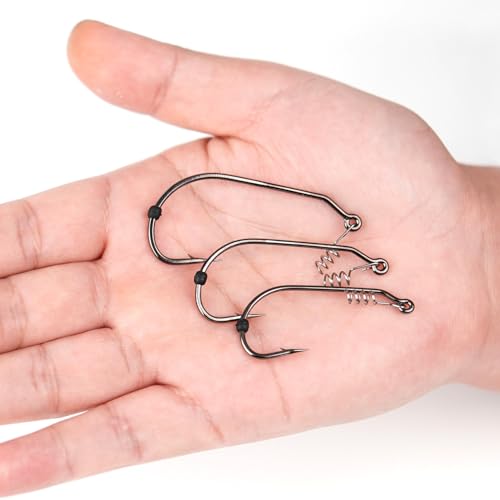 Weedless Swimbait Hooks with Screw Lock & Bait Stopper- 1/0 2/0 3/0 4/0 5/0 6/0 7/0 Sizes Worms Hooks for Bass Fishing - size: 1/0 - 40Pack
