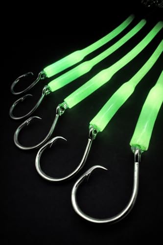 Deep Drop Fishing Rig – Glow in The Dark Sleeves – NOAA Compliant Circle Hooks – Tilefish Grouper Snapper Bottom Rig – Made in USA – End Game Tackle – 3 or 5 Hook Options - size: 12/0, 3 Hook