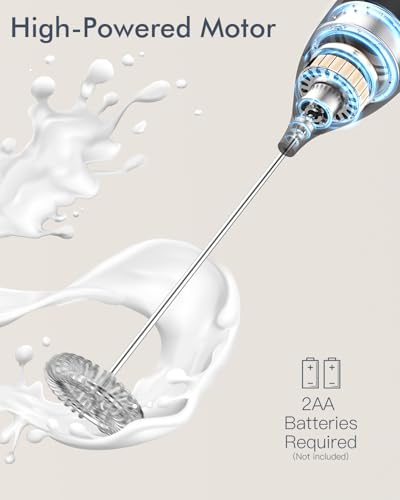 Milk Frother Handheld Battery, Electric Foam Maker Frother Wand, Drink Mixer with Stainless Steel Whisk for Coffee, Matcha, Lattes, Cappuccino Black
