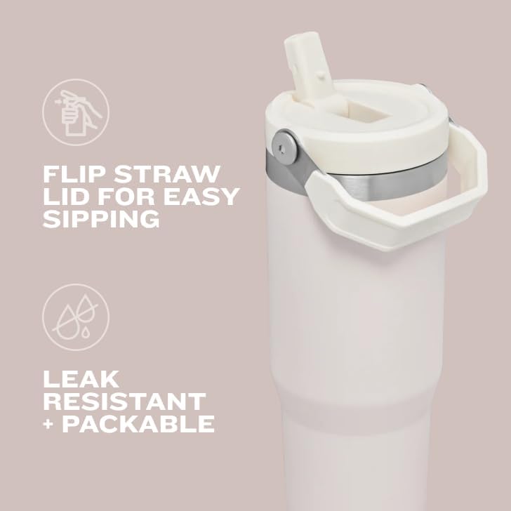 STANLEY IceFlow Flip Straw Tumbler with Handle 30 oz | Twist On Lid and Flip Up Straw | Leak Resistant Water Bottle | Insulated Stainless Steel |BPA-Free | Rose Quartz