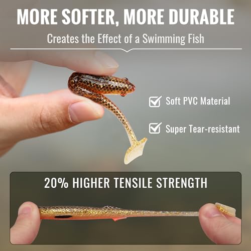 TRUSCEND Shadtale Easy Catch Soft Fishing Lures, Unique Vibration and Action for Various Rigs, Paddle Tail Swimbaits Trailer for Bass, Trout, Crappie, Walleye, Redfish, Saltwater & Freshwater Fishing - color: H3-2.5",0.08oz,12pcs