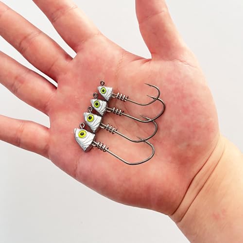 Screw Lock Swimbait Jig Heads 15 Pack, 3D Chartreuse Eyes & Sharp Hooks, Lead Fishing Jigheads for Bass Fishing, 1/8oz, 3/16oz, 1/4oz, 3/8oz - size: 3/16oz-15Pcs