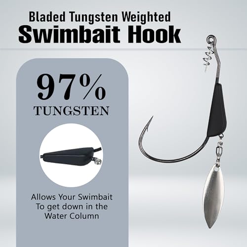 Reaction Tackle Tungsten Bladed Underspin Swimbait Hooks, Weighted Weedless Jig Heads for Bass, Pike, and Musky, Freshwater and Saltwater Fishing (3-Pack) - size: 1/2 Oz - 5/0 Hook
