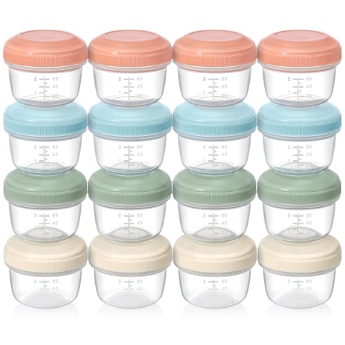 VITEVER [16 Pack] 4 oz Small Containers with Lids, Reusable Plastic Jars for Snack and Puree, Salad Dressing Container to Go, Deli Containers, Freezer Baby Food Containers, Dishwasher Safe, BPA Free