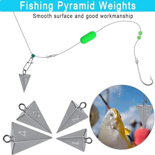 Pyramid Sinkers for Surf Fishing – Lead Fishing Weights, No-Roll Bottom Hold - style: Mixed-(1oz-3pcs + 2oz-3pcs + 3oz-2pcs + 4oz-2pcs)